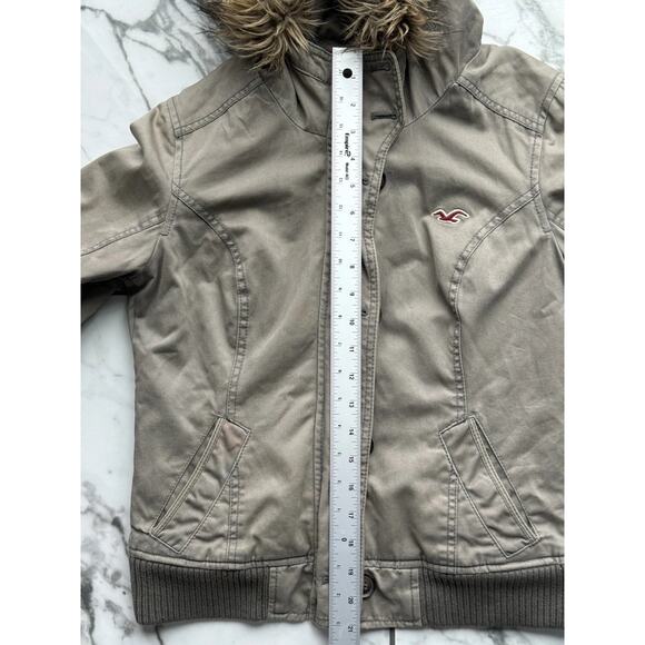 VTG HOLLISTER GRAIL Y2K Olive Bomber Flannel Lined Detachable Fur Trim Hoodie - Picture 14 of 16